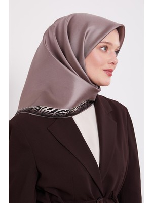 A.vizon Kenar Leopar Desen Twill Ipek Eşarp