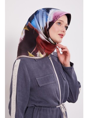 K.Vizon Yansıma Yaprak Desen Twill İpek Eşarp