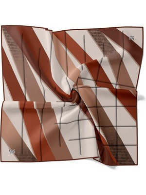 Kahve Şeritli Twill Ipek Eşarp