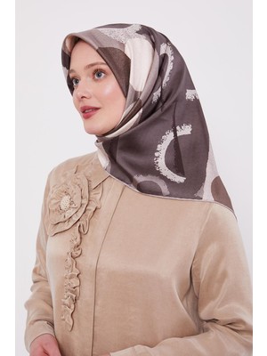 Füme Yuvarlak Desen Twill İpek Eşarp