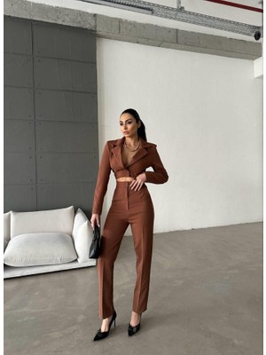 Munnn CollectionCeket Yaka Bel Dekolteli Tulum - Acı Kahve