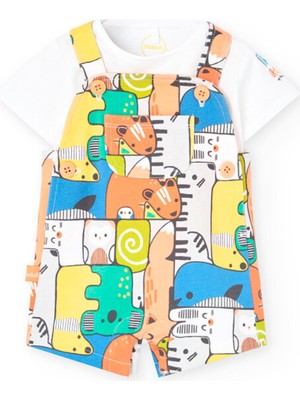 Hayvanlar Baskılı Erkek Bebek 2'li Salopet Şort Set