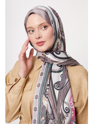 Vizon Kenar Desen Hint İpeği Şal