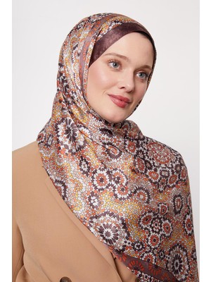 Lêvi D'or Koyu Kahve Batik Desen Hint İpeği Şal