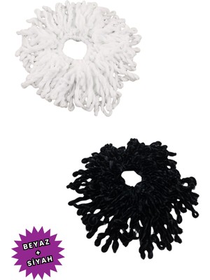 Kadife Topuz Tokası 2li Siyah ve Beyaz Set Dolgun Lastikli Tesettür Kadın Toka 2 Adet