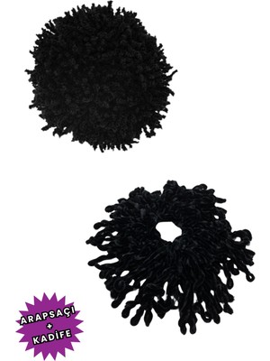 Kadife ve Arap Saçı Topuz Tokası 2li Siyah Set Dolgun Lastikli Tesettür Kadın Toka 2 Adet