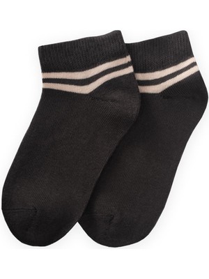 Ham Çizgili Çocuk Patik Çorabı 5-12 Yaş Füme