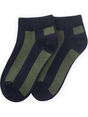 Kalın Çizgili Çocuk Patik Çorabı 5-12 Yaş Lacivert-Haki Yeşil