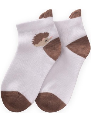 Kirpi Desen Çocuk Patik Çorabı 5-12 Yaş Beyaz