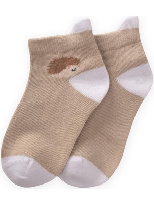 Kirpi Desen Çocuk Patik Çorabı 5-12 Yaş Bej