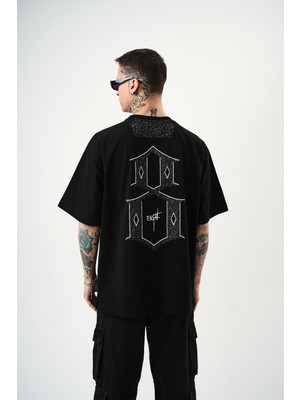 Erkek Eight Baskılı Oversize T-Shirt Siyah