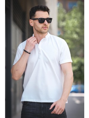Cole Slim Fit Esnek Likralı Yarım Düğmeli Kısa Kol Hakim Yaka Erkek Gömlek