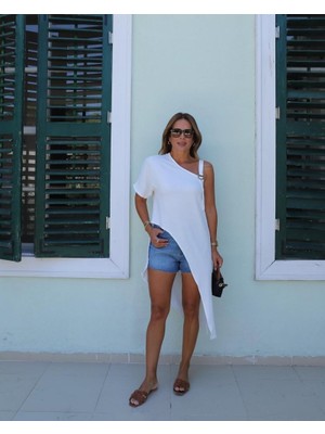 Munn Collection Kadın Tek Omuzu Açık Askılı Asimetrik Kesim Detaylı Bluz