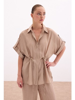 Bel Büzgü Detaylı Gömlek - Camel