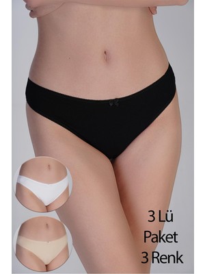 Pamuklu Penye Brazilian Külot Siyah-Beyaz-Ten 3'lü Paket 365005