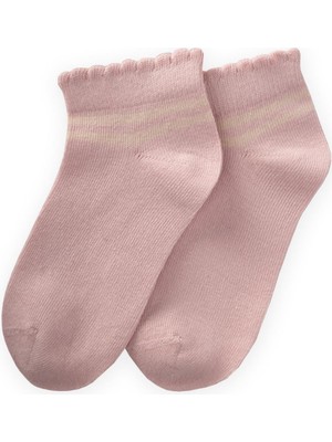 Çemberli Güpürlü Çocuk Patik Çorabı 5-12 Yaş Pudra