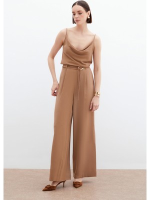 Kemerli Salaş Pantolon - Vizon