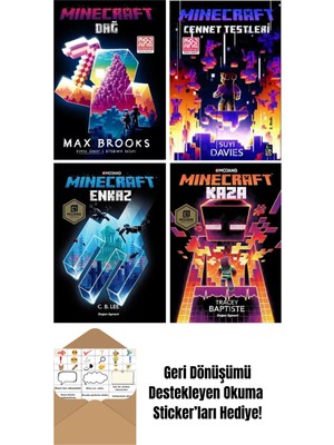 Minecraft Roman Serisi 4 Kitap Set / Dağ - Cennet Testleri - Enkaz - Kaza + Okuma Sticker'ları