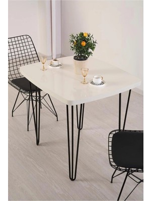 Beyaz Mermer Desen 70X80 cm Ferforje Tel Ayak Ahşap Tek Masa