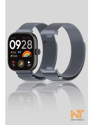Nezih Case Xiaomi Redmi Watch 4 / 5 / 6 / Band 8 Pro / Uyumlu Milanes Hasır Örgü Metal Kordon