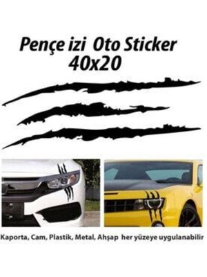 Monster Canavar Pençe Izi Uzun Far Sticker Siyah 40*20 cm