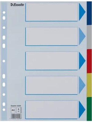 Esselte A4 Separatör, 5 Renkli, 115 Mikron Pp, Düzenli Arşivleme Için