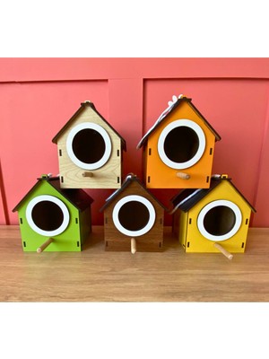 Ahşap Dekoratif Kuş Evi Yuvası, Yuvalık, Balkon , Bahçe Aksesuarı 5'li