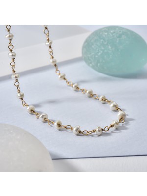 14 Ayar Altın Kaplama Minimal Incili El Yapımı Gümüş Kolye - CNS00628