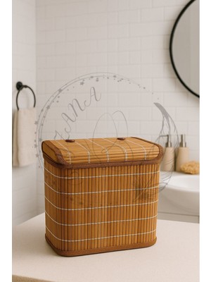 Bambu Düzenleyici Sepet Saklama Kutusu Düzenleyici Hasır Bambu Sepet 26*26*20 cm