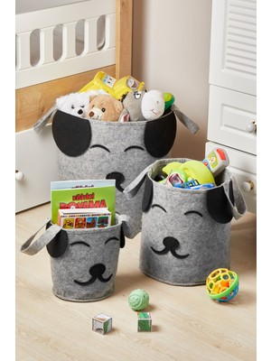 3'lü Set Köpek Figürlü Oyuncak Saklama / Çamaşır Sepeti Klasik