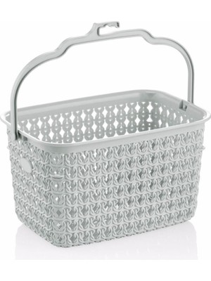 Örgü Desenli Beyaz Rengi Plastik Mandal Sepeti