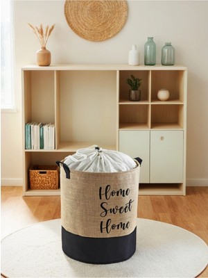 Jüt Su Geçirmez Tabanlı Ağzı Büzgülü Katlanır Kirli Çamaşır Dolap Içi Oyuncak Saklama Sepeti 37X40