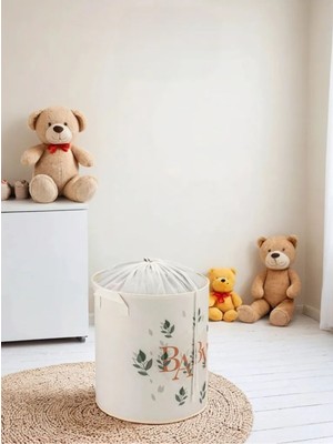 Baby Baskılı Ağzı Büzgülü Çok Amaçlı Oyuncak Saklama, Kirli Çamaşır Sepeti 37X40