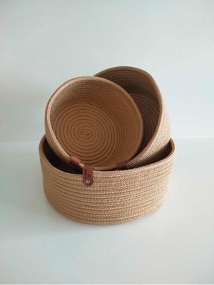 Çok Amaçlı Sepet, Banyo ve Mutfak Organizeri Üçlü Yuvarlak Hasır