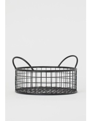 Yuvarlak Metal Çok Amaçlı Sevimli Ekmek Sepeti - Siyah