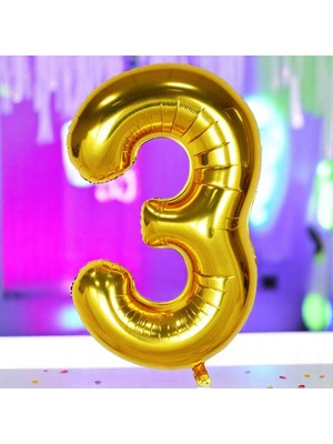 Gold 3 Rakam Folyo Balon Uçan Balona Helyum Gazına Uygun Yüksek Kalite 1 Metre Gold 3 Rakam Balon