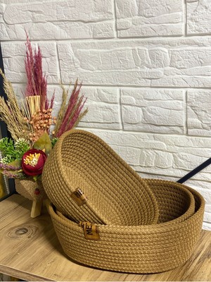 Jüt Hasır 3lü Sepet Takımı ,el Dokuma, Çok Amaçlı Sepet, Banyo ve Mutfak Organizer