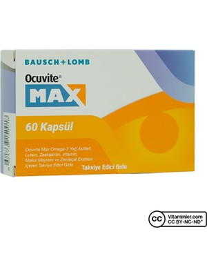 Ocuvite Max 60 Kapsül Omega-3 Yağ Asitleri ve Vitaminler İçeren Takviye Edici Gıda