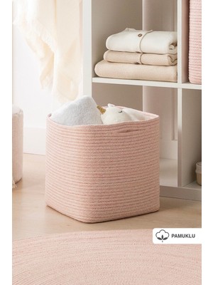 Pembe Kırçıllı Dolap Içi Çamaşır Oyuncak Düzenleyici Pamuklu Saklama Sepeti Organizer 30X30X30