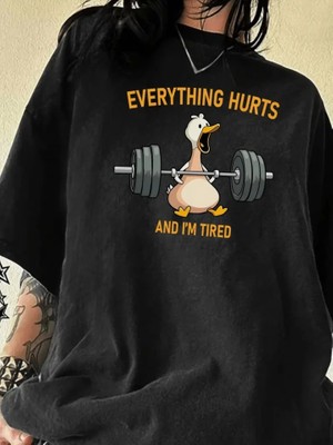 Baskılı Oversize Bisiklet Yaka T-Shirt - Siyah