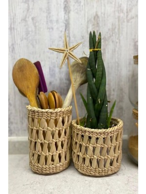 Çok Amaçlı Dekoratif Hasır Sepet Saksılık Kaşıklık