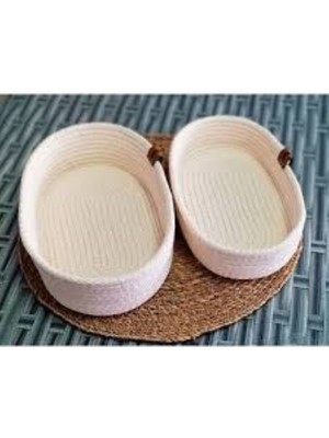 2'li Ev Banyo Hasır Oval Sepet 25*15CM Beyaz&krem Jüt Kordon Ip Örme Çok Amaçlı Havlu Organizer