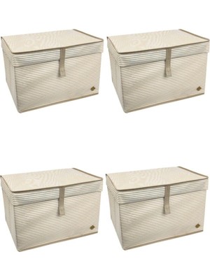 4 Adet - Kapaklı Çok Amaçlı ( Çamaşır-Saklama-Düzenleme Vb.) Hurç, Kutu Mini 40X30X26 - Kahverengi