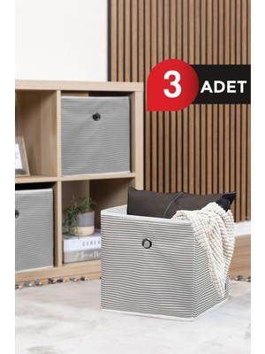 3'lü Raf Organizer Kutu Seti (30X30X30CM) Yeni Sezon Nano Teknoloji Su Geçirmez Kumaş Gri