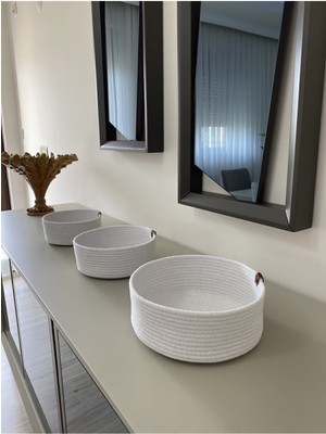 Hasır Sepet Takımı - 3'lü Çok Amaçlı Düzenleyici Set - El Yapımı Banyo ve Mutfak Organizeri