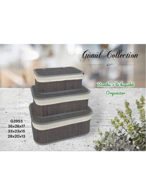 3 Lü Kapaklı Bambu Depolama&organizer Sepeti 36X26X17 cm
