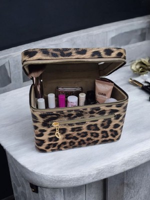 Moda Fiesta Makyaj Çantası Aynalı Deri Kaplama Kozmetik Organizer Seyahat ve Günlük Kullanım İçin
