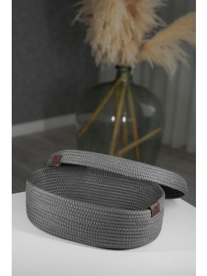 Jüt Hasır Oval Kapaklı Sepet ,el Dokuma, Çok Amaçlı Sepet, Banyo ve Mutfak Organizeri