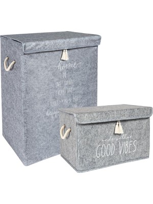 Keçe Kapaklı Kirli Çamaşır Sepeti Ev Düzenleyici Oyuncak Saklama Kutusu Mega-Mini Set