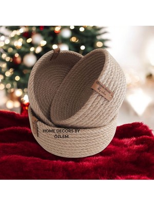 3'lü Hasır Sepet Takımı (20X7,18X7,16X7CM) Hasır Düzenleyici Sunum Mutfak Banyo Organizer